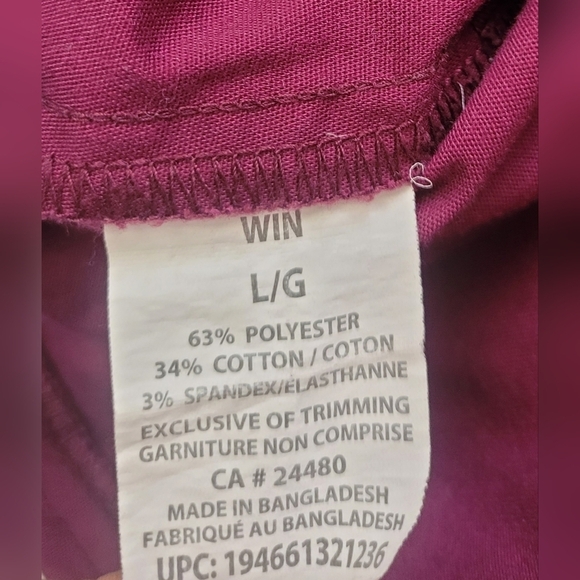 2/$30 - Scrubstar V-Neck Scrub Top Burgundy Wine short sleeve round - Size L - Picture 7 of 7